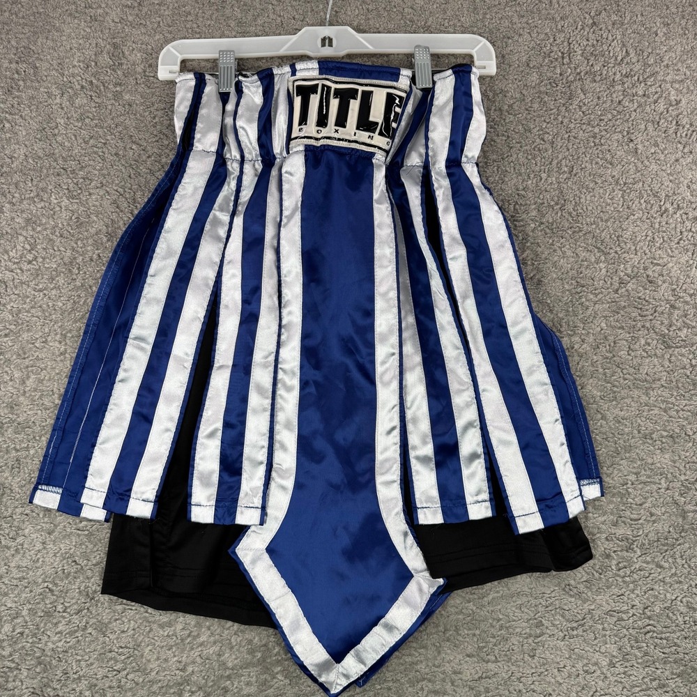 Title Boxing Gladiator Trunks Blue Silver Striped Satin Shorts Mens Small S